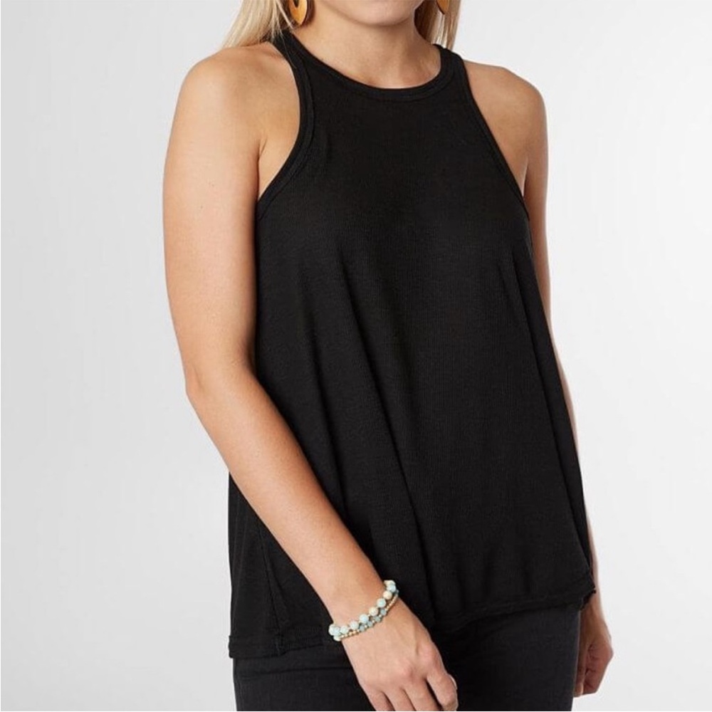 Free People Long Beach Black Ribbed Racerback Tank Top - XSmall